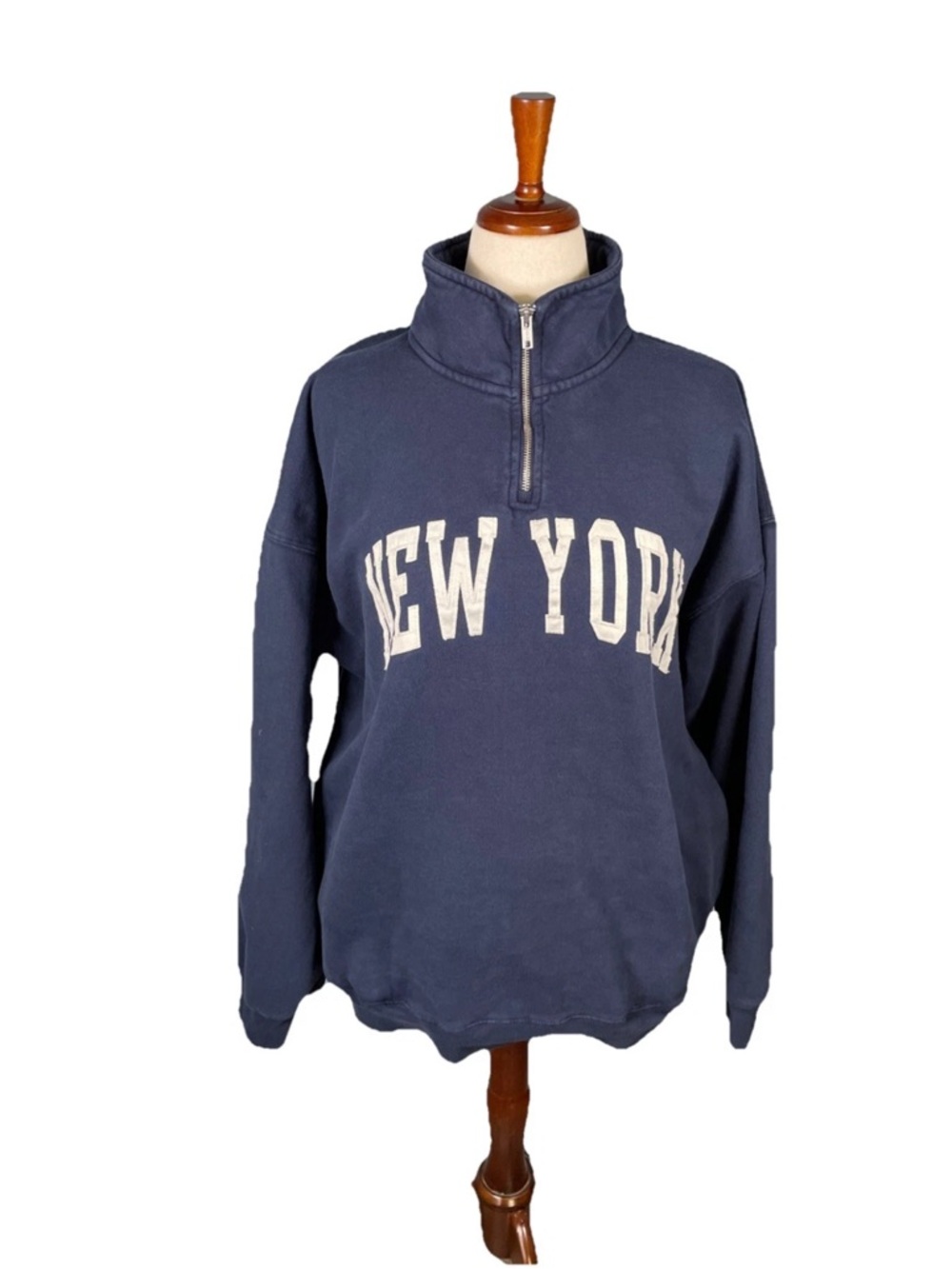 John Galt New York 1/4 Zip Sweatshirt Pockets One Size Navy Blue Cotton